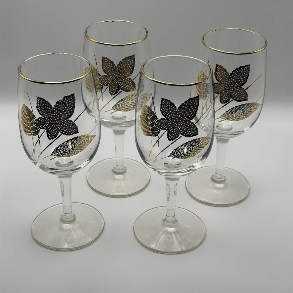 Vintage Libbey 22K Gold Trim Brandy Snifters‎ Gold Leaf 4 Wine Glasses 6oz MCM